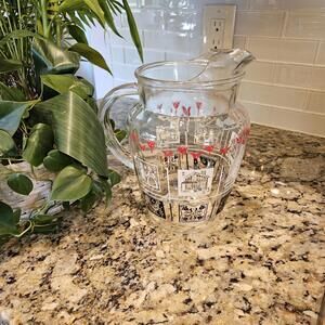 Vintage Hazel Atlas Glass Pitcher w/Ice Lip Dutch Rooster Farm Amish